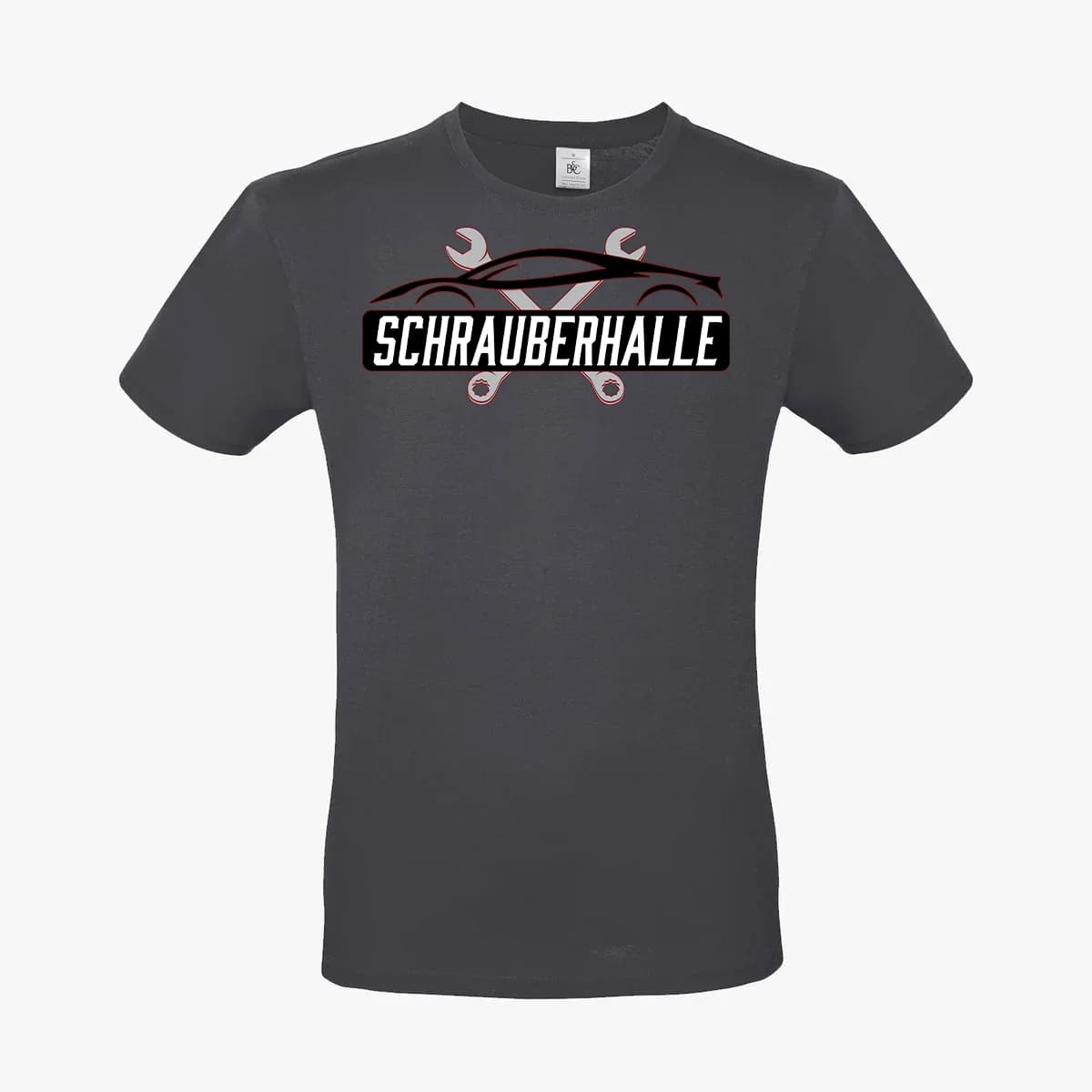 Textildruck für Schrauberhalle — Shirt mit dem Werkstatt-Logo, gestaltet von JH Media Group