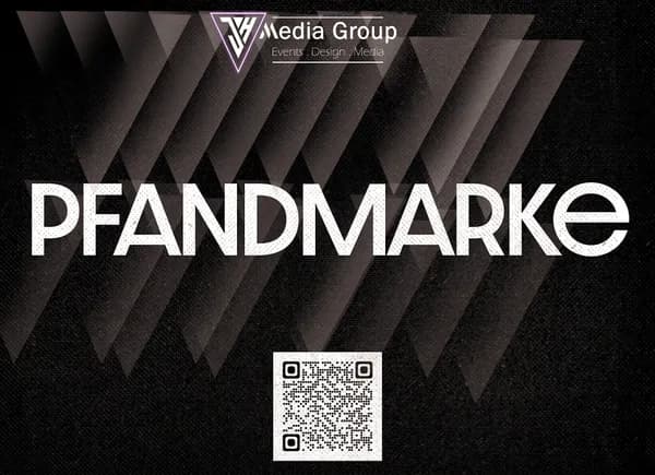 JH Media Group Pfandmarke: schwarze Karte mit Logo, Schriftzug und QR-Code