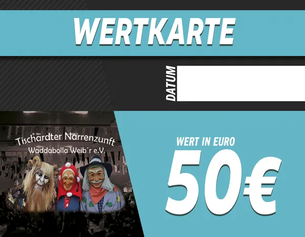 Waddabolla Weib'r — Wertmarke im Wert von 50, mit Maskenmotiv