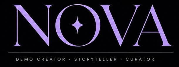 Wortmarke der Demo-Creatorin NOVA mit Claim: Demo Creator · Storyteller · Curator